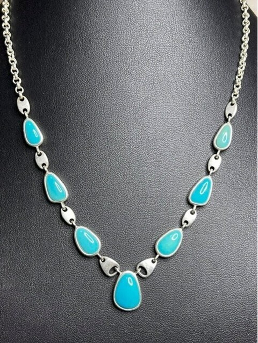 B6422 Sterling Silver 925 Whitney Kelly WK Graduated Teardrop Turquoise 18" 20g